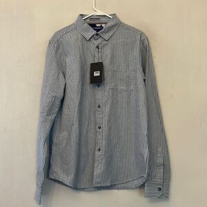 Eighth Avenue gray white cotton striped button down shirt Size M New